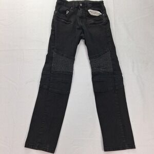 Steve's Jeans Moto Biker Pants Boys 16 Black Ribbed Knee Stretch Denim EUC